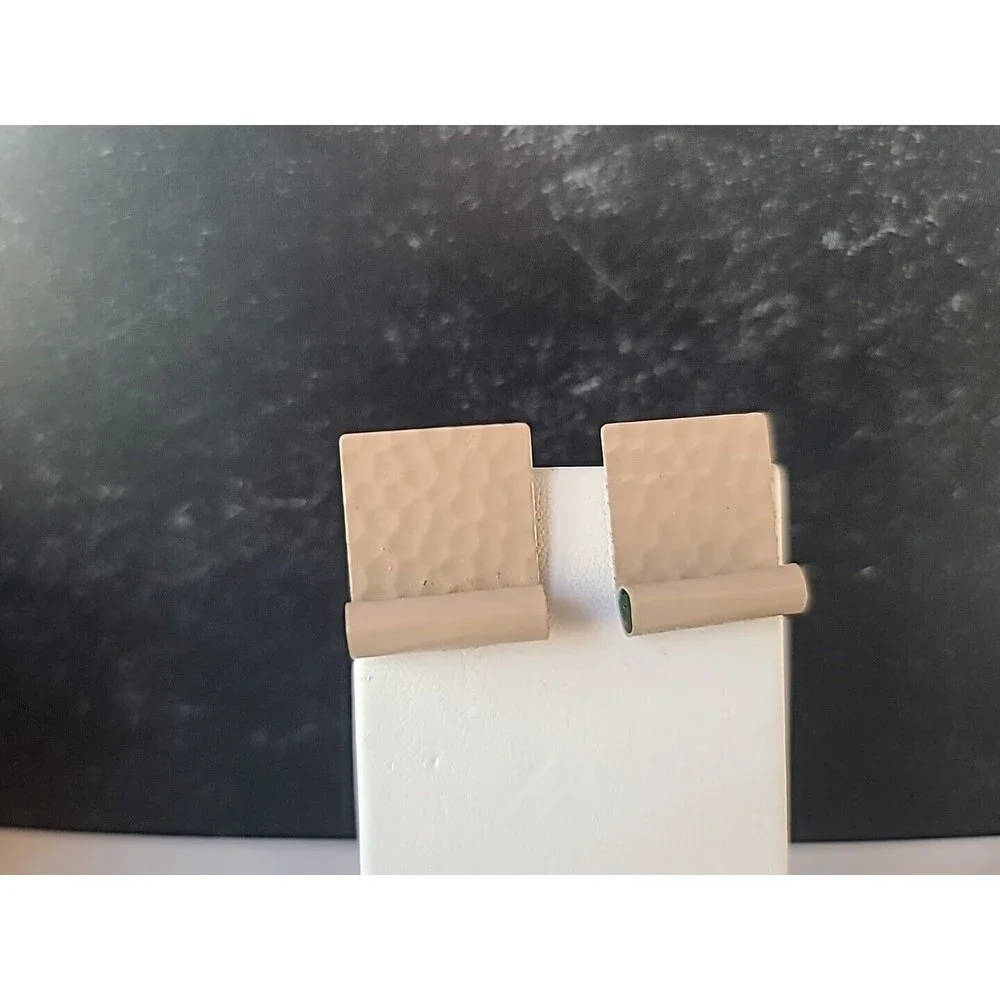 Vintage Beige Enamel Hammered Stud Earrings